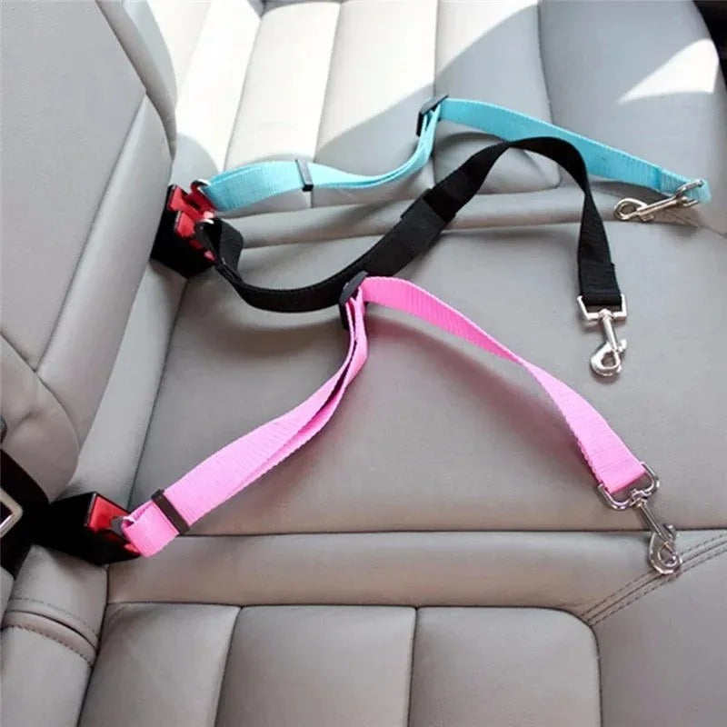 Pet safety belt attached to car seat